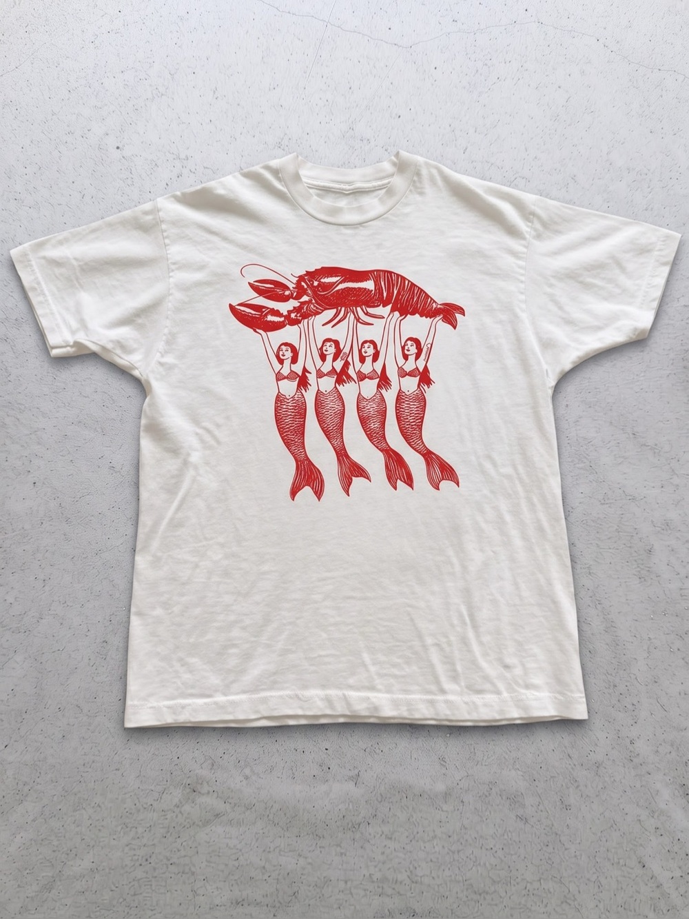 Gildan White Short Sleeve Tee with Red
Lobster and Mermaids Graphic